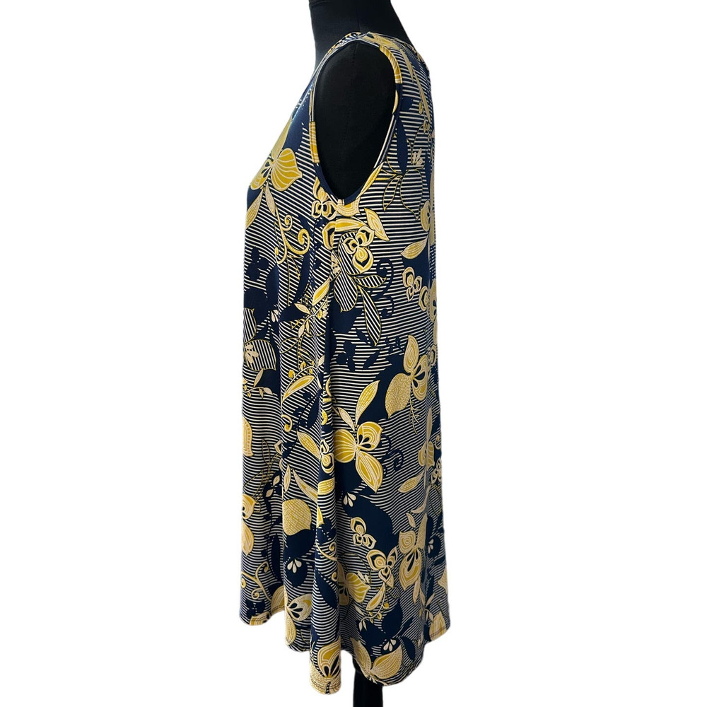 SJS Women’s Blue Yellow Tropical Floral Sleeveless Swing Dress Size M - Picture 3 of 8
